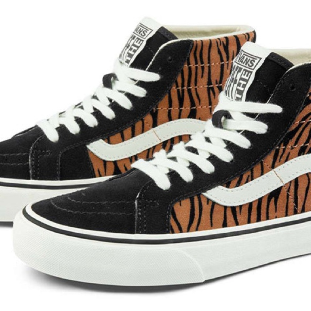 Vans Black and White Zebra Pattern High Top suede Sneakers